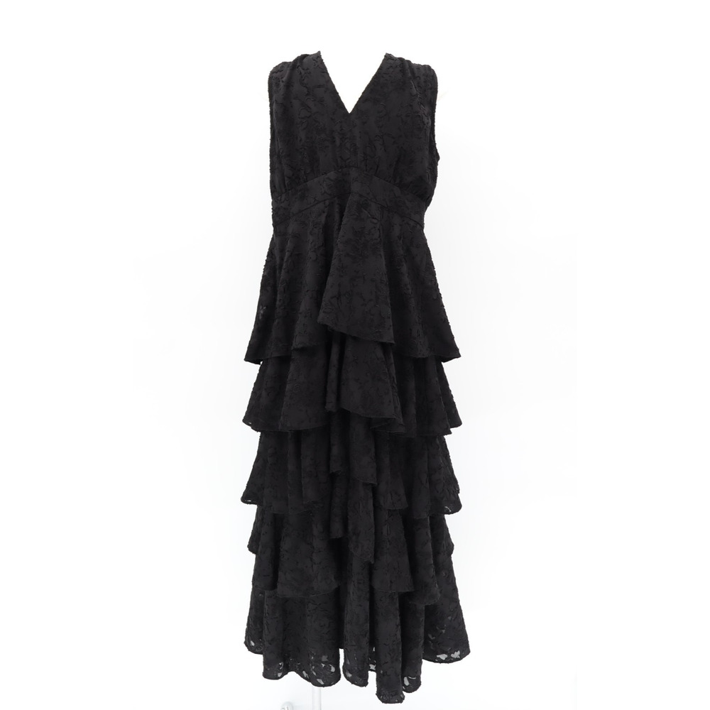 Chelsea28 Sz M Sleeveless Black Tired Midi Dress Bloom Floral Jacquard Ruffle - Picture 2 of 10